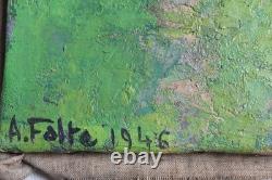 Tableau Ancien Albert FALTE 1946 Paysage Canal Soleil couchant P. Impressioniste