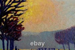 Tableau Ancien Albert FALTE 1946 Paysage Canal Soleil couchant P. Impressioniste