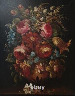 Tableau Ancien Bouquet de Fleurs Huile sur toile Nature Morte XXème