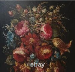 Tableau Ancien Bouquet de Fleurs Huile sur toile Nature Morte XXème