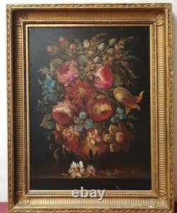 Tableau Ancien Bouquet de Fleurs Huile sur toile Nature Morte XXème