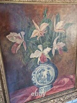 Tableau Ancien Bouquet de Fleurs Huile sur toile Nature Morte signe