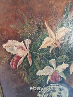 Tableau Ancien Bouquet de Fleurs Huile sur toile Nature Morte signe