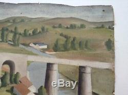 Tableau Ancien Cubiste André LHOTE Paysage au viaduc Huile A restaurer