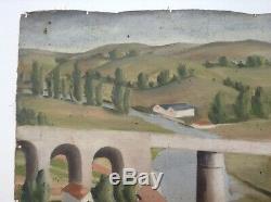 Tableau Ancien Cubiste André LHOTE Paysage au viaduc Huile A restaurer
