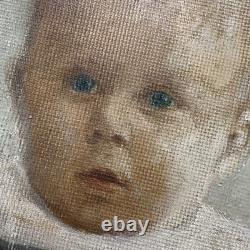 Tableau Ancien Deux Garçons Jouent Train Et Livre Huile Sur Carton