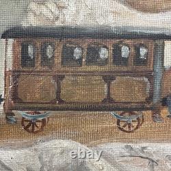 Tableau Ancien Deux Garçons Jouent Train Et Livre Huile Sur Carton