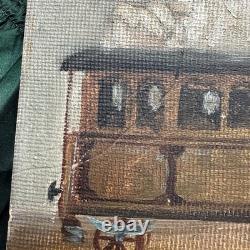 Tableau Ancien Deux Garçons Jouent Train Et Livre Huile Sur Carton