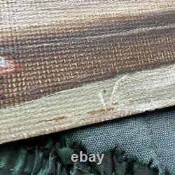 Tableau Ancien Deux Garçons Jouent Train Et Livre Huile Sur Carton