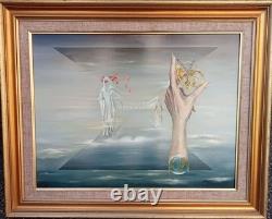 Tableau Ancien Encadré Huile Sur Toile Surréaliste Signée Hostyn Grand Format