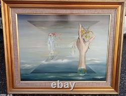 Tableau Ancien Encadré Huile Sur Toile Surréaliste Signée Hostyn Grand Format