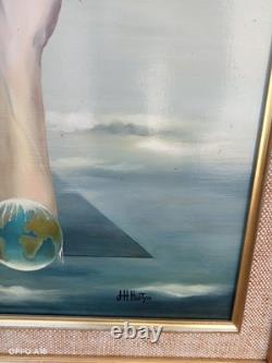 Tableau Ancien Encadré Huile Sur Toile Surréaliste Signée Hostyn Grand Format