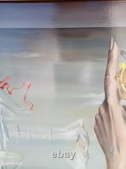 Tableau Ancien Encadré Huile Sur Toile Surréaliste Signée Hostyn Grand Format