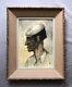 Tableau Ancien Encadré, Portrait d'Homme Au Béret, Huile Sur Panneau, XXe