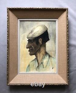 Tableau Ancien Encadré, Portrait d'Homme Au Béret, Huile Sur Panneau, XXe