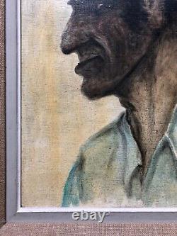 Tableau Ancien Encadré, Portrait d'Homme Au Béret, Huile Sur Panneau, XXe