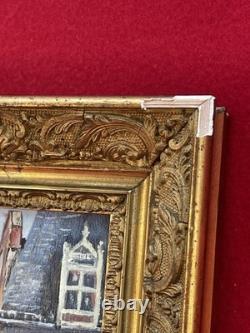 Tableau Ancien Encadré Vue du Mans Signé Pierre Petit Huile sur Panneau