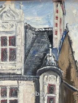 Tableau Ancien Encadré Vue du Mans Signé Pierre Petit Huile sur Panneau