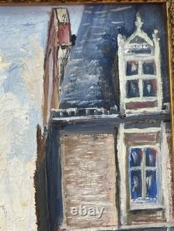 Tableau Ancien Encadré Vue du Mans Signé Pierre Petit Huile sur Panneau