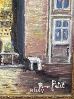 Tableau Ancien Encadré Vue du Mans Signé Pierre Petit Huile sur Panneau
