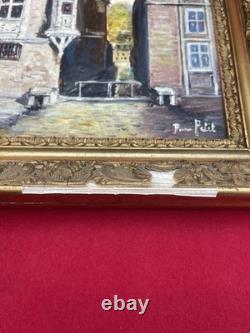 Tableau Ancien Encadré Vue du Mans Signé Pierre Petit Huile sur Panneau