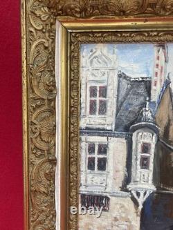 Tableau Ancien Encadré Vue du Mans Signé Pierre Petit Huile sur Panneau