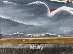 Tableau Ancien Ex Voto Huile Navire Bateau Voilier Tempête Marine