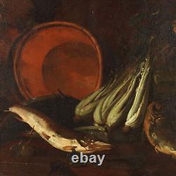 Tableau Ancien F. Boselli Nature Morte avec Poissons'600 Huile sur Toile