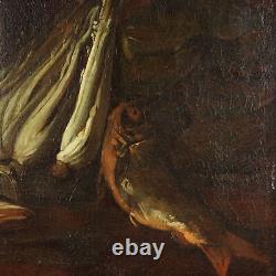 Tableau Ancien F. Boselli Nature Morte avec Poissons'600 Huile sur Toile