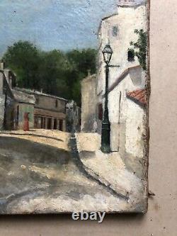 Tableau Ancien, Femme à l'Ombrelle Dans Une Rue, Huile Sur Toile, Fin XIXe