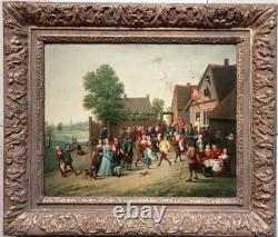 Tableau Ancien Fete Villageoise Huile Toile 19 Ème D'après Tenier