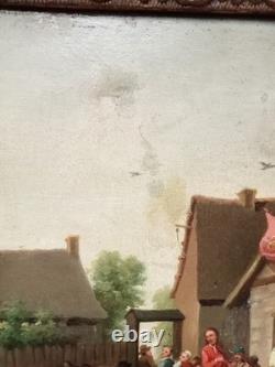 Tableau Ancien Fete Villageoise Huile Toile 19 Ème D'après Tenier