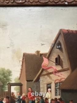 Tableau Ancien Fete Villageoise Huile Toile 19 Ème D'après Tenier