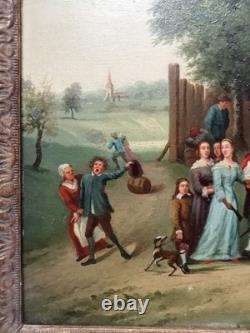 Tableau Ancien Fete Villageoise Huile Toile 19 Ème D'après Tenier