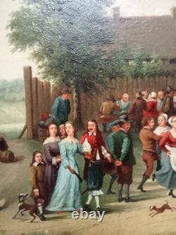 Tableau Ancien Fete Villageoise Huile Toile 19 Ème D'après Tenier
