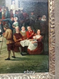Tableau Ancien Fete Villageoise Huile Toile 19 Ème D'après Tenier
