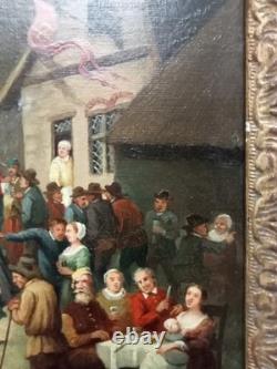 Tableau Ancien Fete Villageoise Huile Toile 19 Ème D'après Tenier