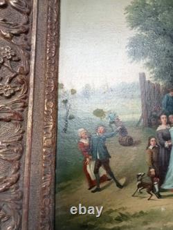 Tableau Ancien Fete Villageoise Huile Toile 19 Ème D'après Tenier