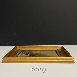 Tableau Ancien HSP Coucher Soleil Paysage Lacustre Enneigé Animé Signé
