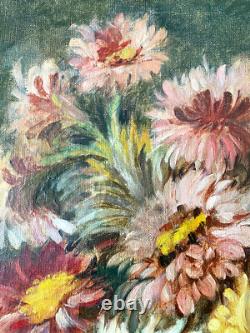 Tableau Ancien HST Fleurs dans Pichet Castex Degrange French Still Life 19th