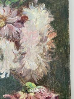 Tableau Ancien HST Fleurs dans Pichet Castex Degrange French Still Life 19th