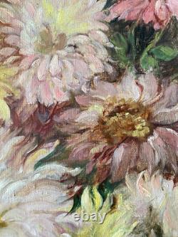 Tableau Ancien HST Fleurs dans Pichet Castex Degrange French Still Life 19th