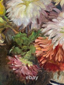Tableau Ancien HST Fleurs dans Pichet Castex Degrange French Still Life 19th