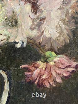 Tableau Ancien HST Fleurs dans Pichet Castex Degrange French Still Life 19th