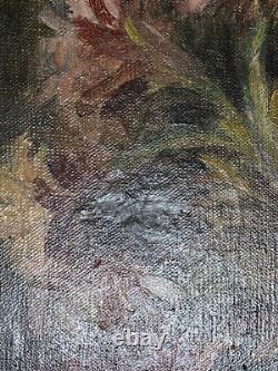 Tableau Ancien HST Fleurs dans Pichet Castex Degrange French Still Life 19th