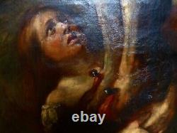 Tableau Ancien Hst D'après Le Christ Entre Les Deux Larrons De Rubens