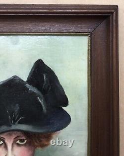Tableau Ancien Huile Art Nouveau Berthier Portrait Femme Mode Chapeau Tasse Thé