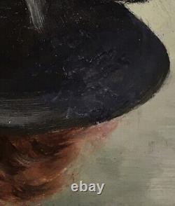 Tableau Ancien Huile Art Nouveau Berthier Portrait Femme Mode Chapeau Tasse Thé