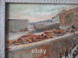 Tableau Ancien Huile Camaret Sur Mer Signe Chevalier Finistere Breton 1900
