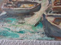 Tableau Ancien Huile Camaret Sur Mer Signe Chevalier Finistere Breton 1900